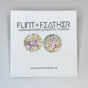 Flint+Feather Clear Round Druzy Stud Earrings NWT